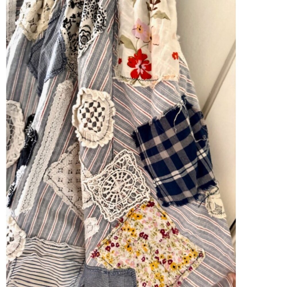 Anthropologie Pilcro Jenna Scoop Neck Drop-Waist Patchwork Dress Boho Cinderella - Picture 8 of 16
